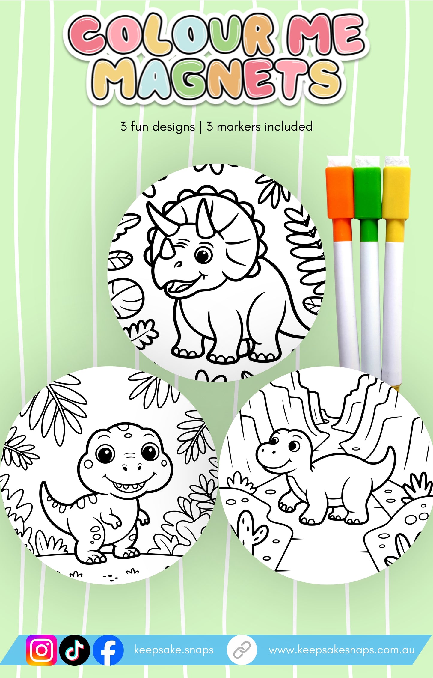 Dinosaur Colour Me Magnets | 3 Designs + 3 Markers