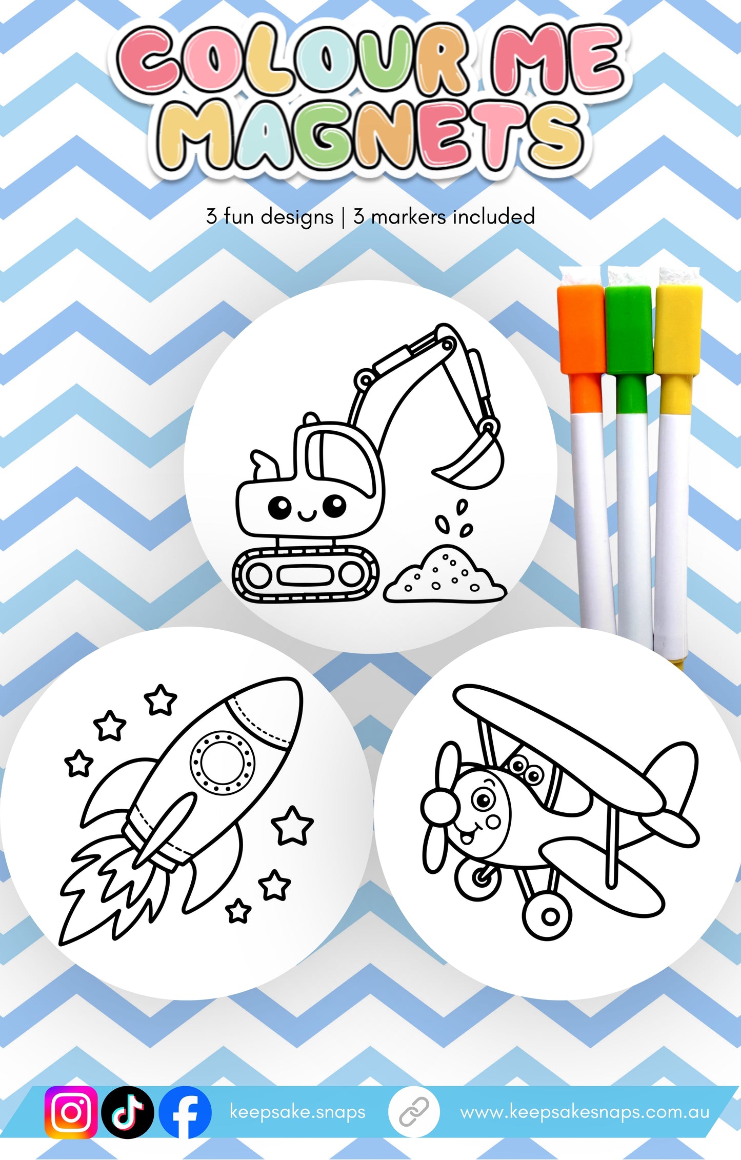 Vehicle Colour Me Magnets | 3 Designs + 3 Markers