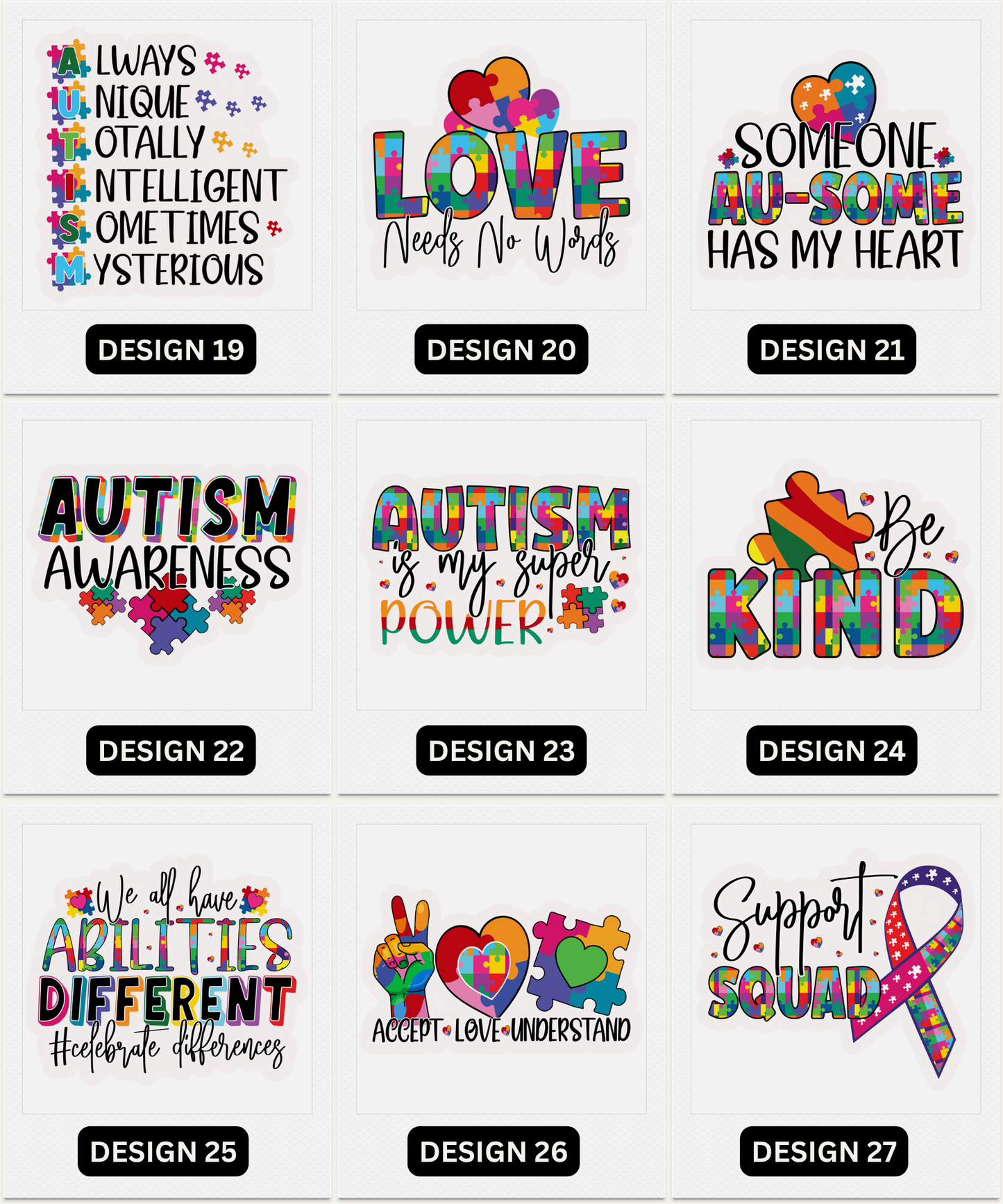 Autism Awareness Fridge Magnets |  Pre-Made Magnet Designs