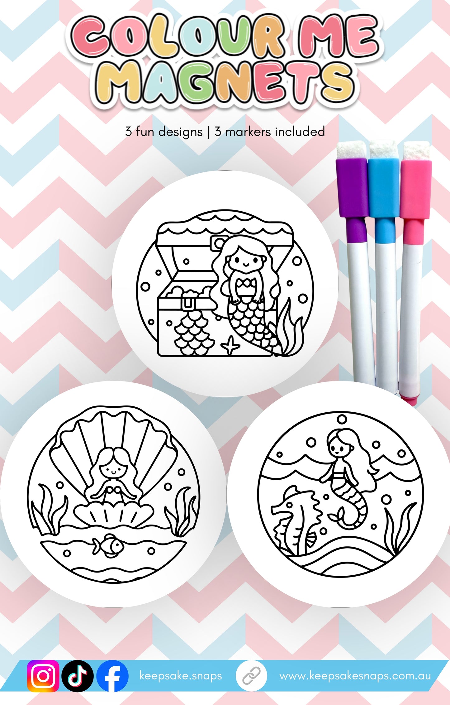 Mermaid Colour Me Magnets | 3 Designs + 3 Markers