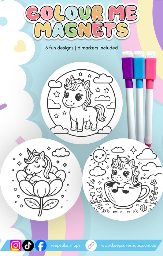 Unicorn Colour Me Magnets | 3 Designs + 3 Markers