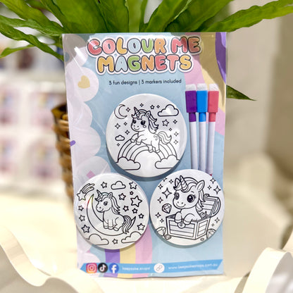 Unicorn Colour Me Magnets | 3 Designs + 3 Markers