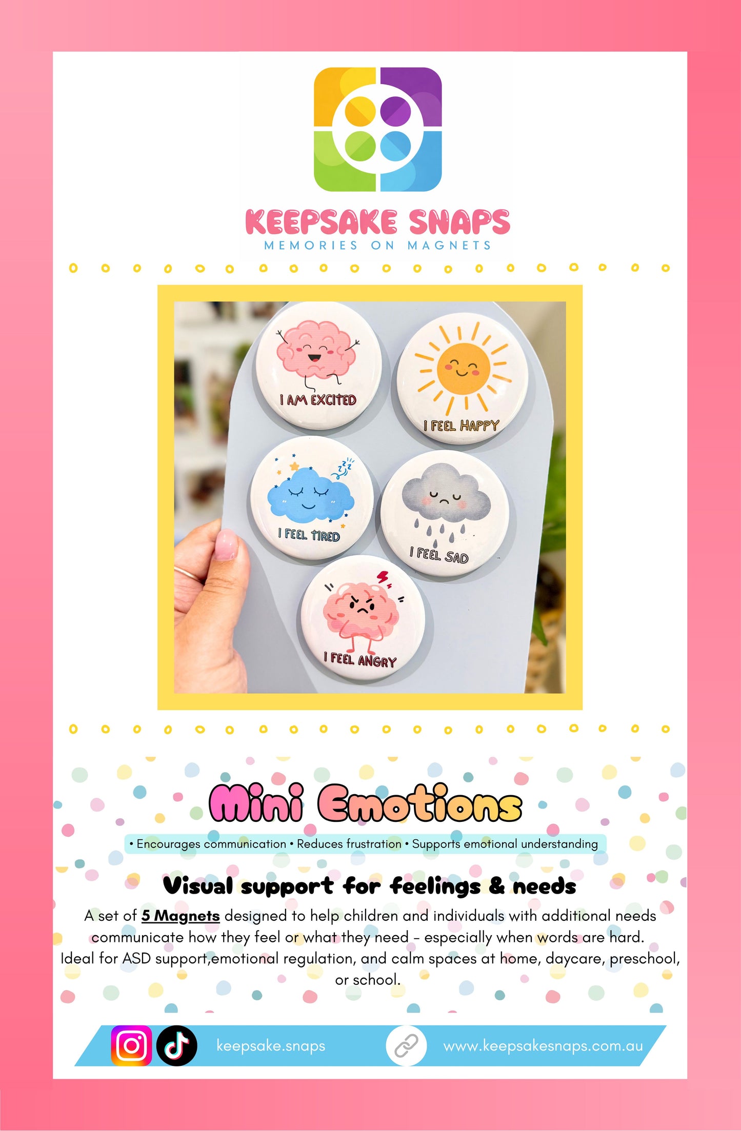 Mini Emotions - Communication Magnets - 5 Piece Set - 58mm